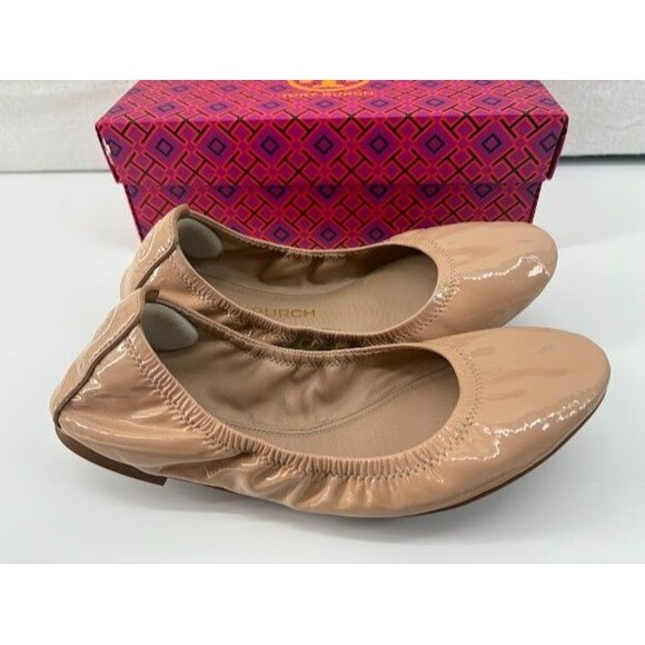 Tory Burch Shoes - AUTH w/ Box  Tory Burch Eddie Soft Patent Leather Flat Ballet Shoe Size 8M Sand